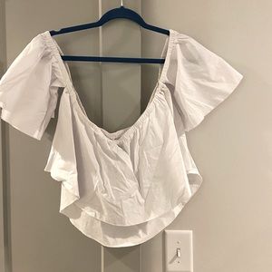 OTS strapless white cropped top